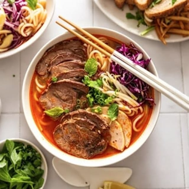 Beef Noodle Soup with Brisket & Vietnamese Ham / Bún Bò Huế Chả, Nạm.