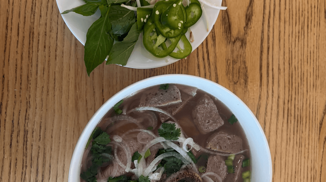 Pho with Rare Steak and Beef Meatballs / Phở Tái Bò Viên.